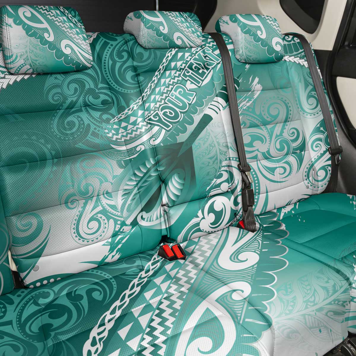 Personalised New Zealand Aotearoa Darts Masters Back Car Seat Cover Maori Art Tattoo with Tribal Dart Symbol Teal Color LT03 - Polynesian Pride