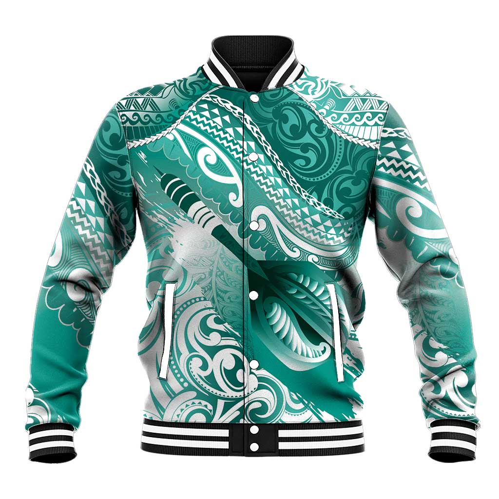Personalised New Zealand Aotearoa Darts Masters Baseball Jacket Maori Art Tattoo with Tribal Dart Symbol Teal Color LT03 Unisex Teal - Polynesian Pride