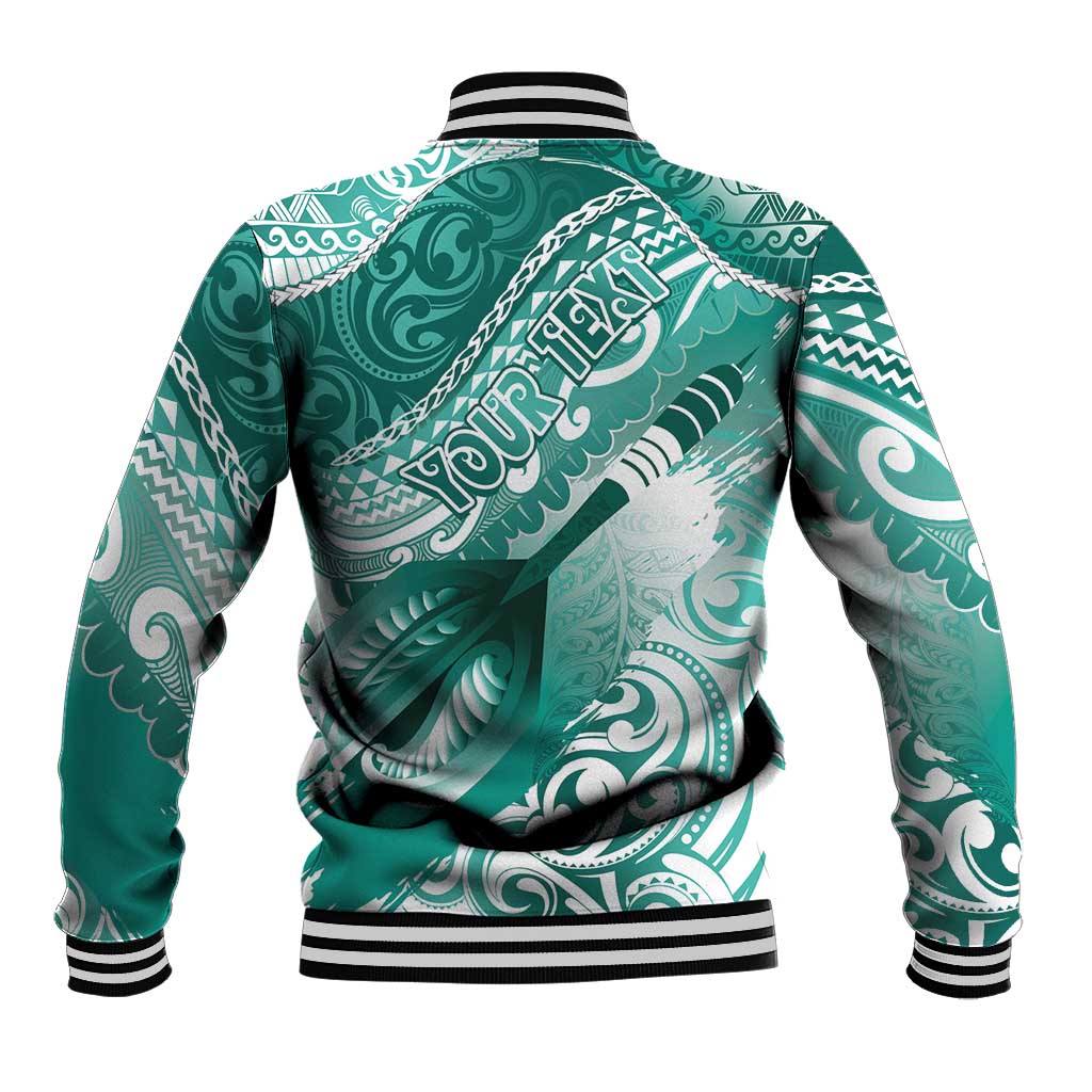 Personalised New Zealand Aotearoa Darts Masters Baseball Jacket Maori Art Tattoo with Tribal Dart Symbol Teal Color LT03 - Polynesian Pride