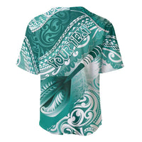 Personalised New Zealand Aotearoa Darts Masters Baseball Jersey Maori Art Tattoo with Tribal Dart Symbol Teal Color LT03 - Polynesian Pride