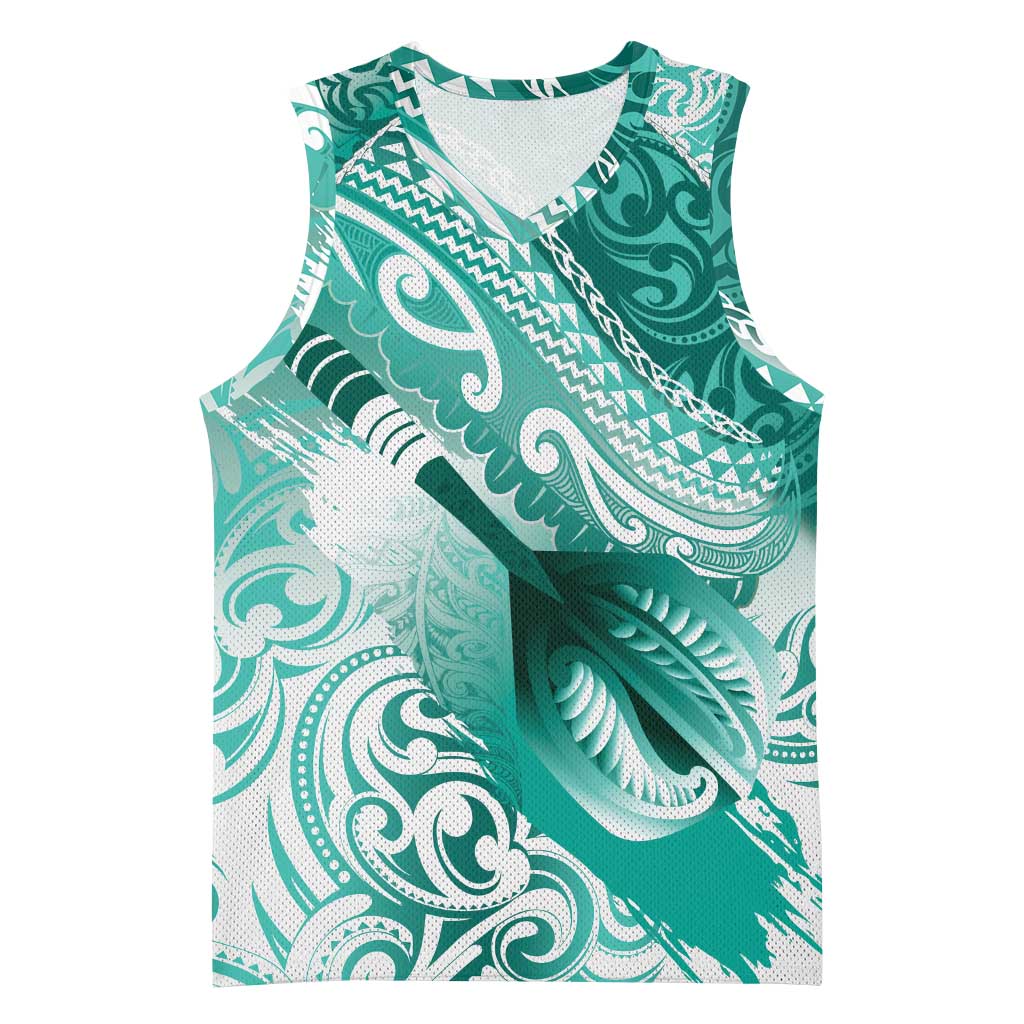 Personalised New Zealand Aotearoa Darts Masters Basketball Jersey Maori Art Tattoo with Tribal Dart Symbol Teal Color - Polynesian Pride