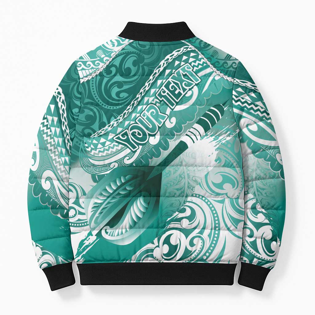 Personalised New Zealand Aotearoa Darts Masters Bomber Puffer Jacket Maori Art Tattoo with Tribal Dart Symbol Teal Color LT03 - Polynesian Pride