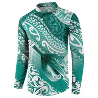 Personalised New Zealand Aotearoa Darts Masters Button Sweatshirt Maori Art Tattoo with Tribal Dart Symbol Teal Color LT03 - Polynesian Pride