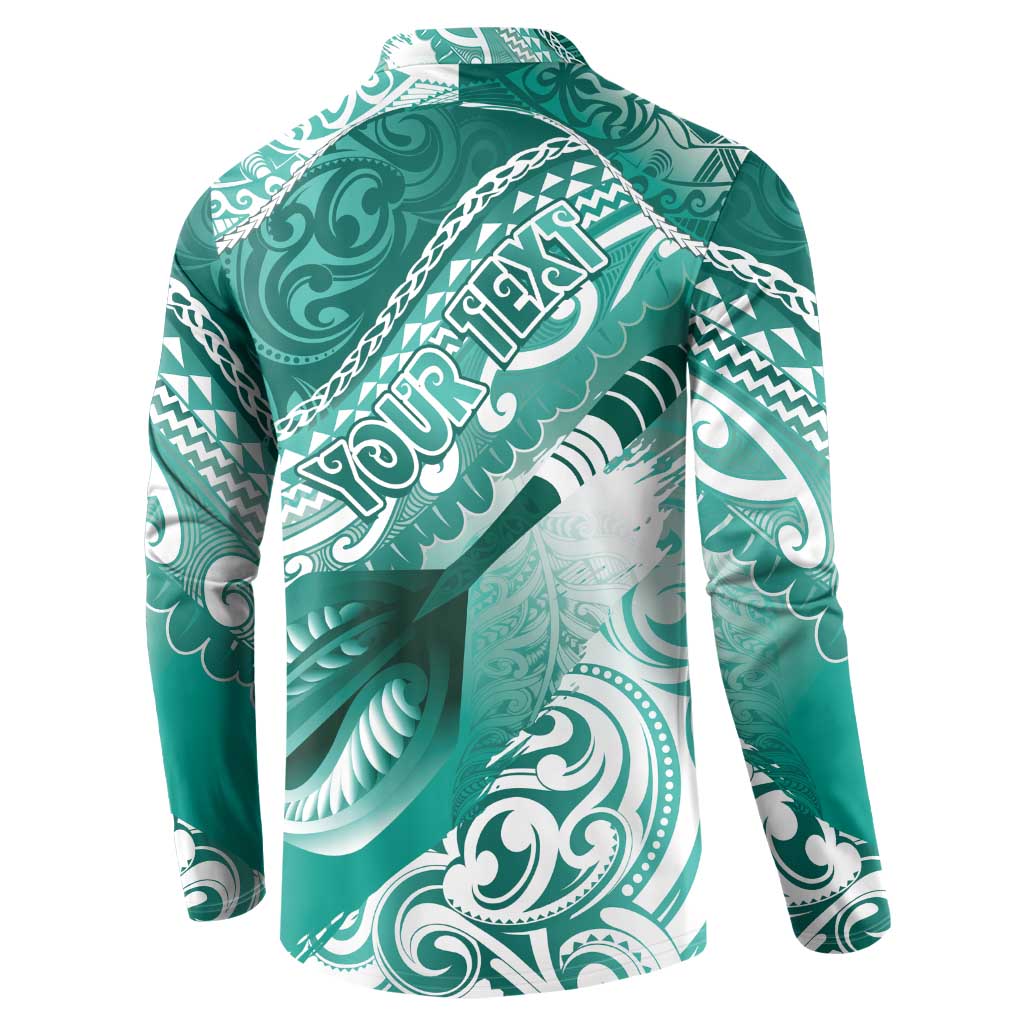 Personalised New Zealand Aotearoa Darts Masters Button Sweatshirt Maori Art Tattoo with Tribal Dart Symbol Teal Color LT03 - Polynesian Pride