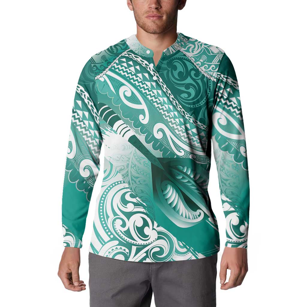 Personalised New Zealand Aotearoa Darts Masters Button Sweatshirt Maori Art Tattoo with Tribal Dart Symbol Teal Color LT03 - Polynesian Pride