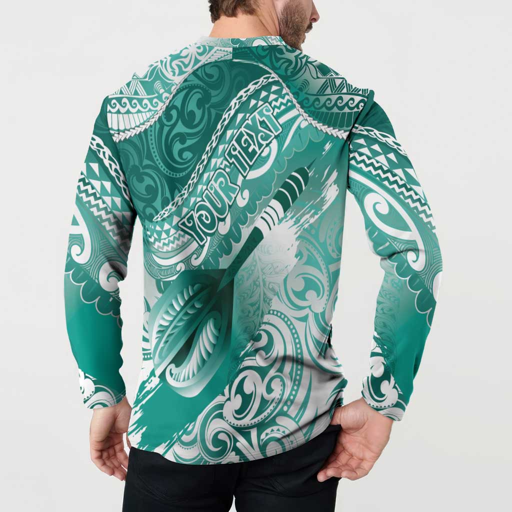 Personalised New Zealand Aotearoa Darts Masters Button Sweatshirt Maori Art Tattoo with Tribal Dart Symbol Teal Color LT03 - Polynesian Pride