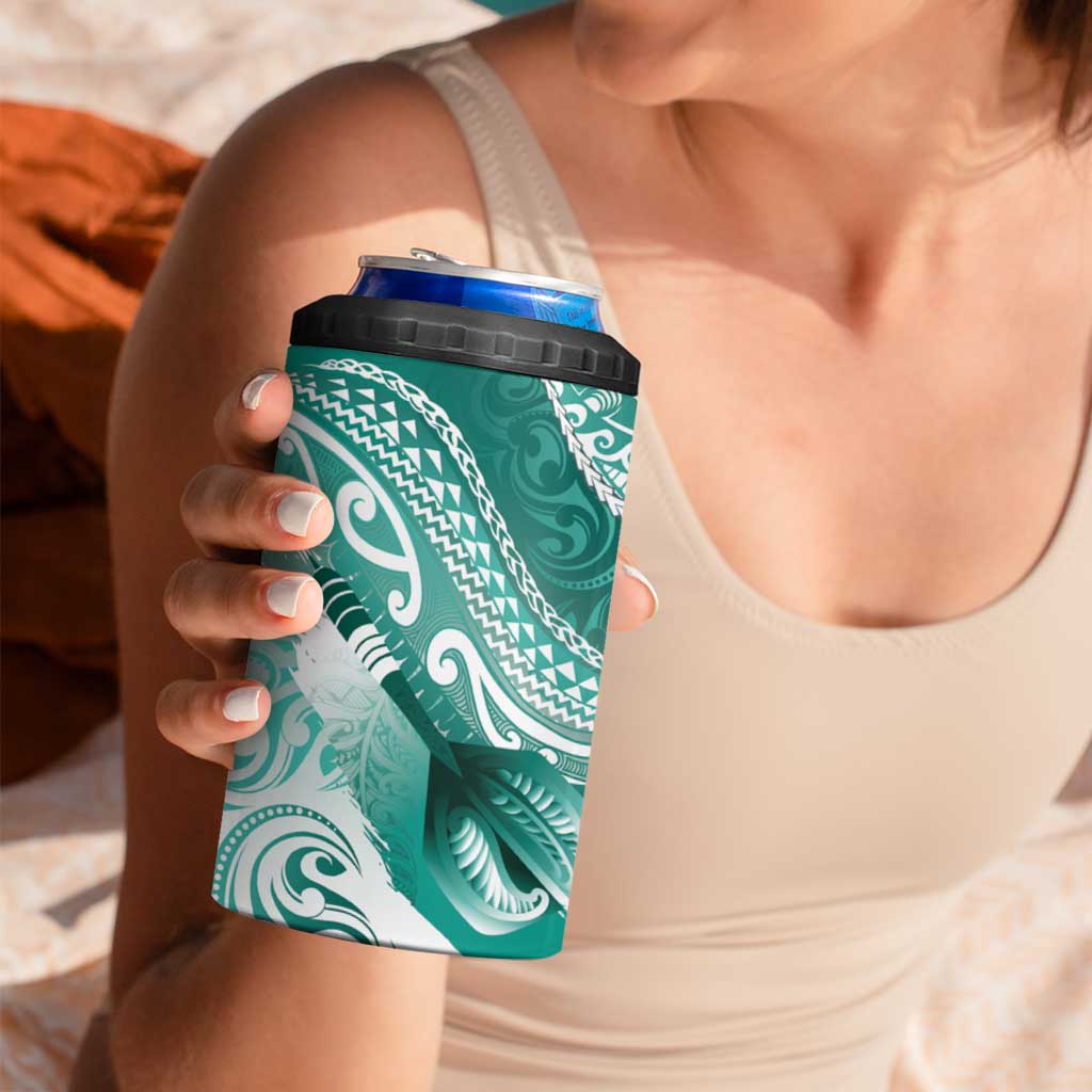 Personalised New Zealand Aotearoa Darts Masters 4 in 1 Can Cooler Tumbler Maori Art Tattoo with Tribal Dart Symbol Teal Color LT03 - Polynesian Pride