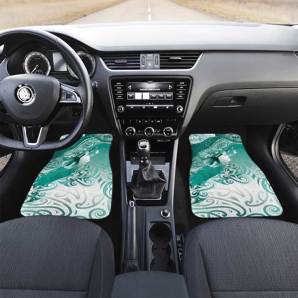 Personalised New Zealand Aotearoa Darts Masters Car Mats Maori Art Tattoo with Tribal Dart Symbol Teal Color LT03 Set 2pcs - Front Teal - Polynesian Pride