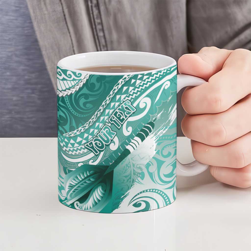 Personalised New Zealand Aotearoa Darts Masters Ceramic Mug Maori Art Tattoo with Tribal Dart Symbol Teal Color LT03 - Polynesian Pride