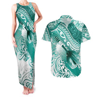 Personalised New Zealand Aotearoa Darts Masters Couples Matching Tank Maxi Dress and Hawaiian Shirt Maori Art Tattoo with Tribal Dart Symbol Teal Color LT03 Teal - Polynesian Pride