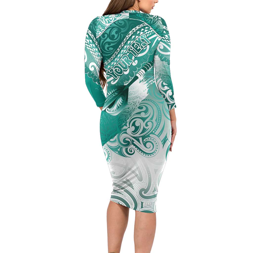 Personalised New Zealand Aotearoa Darts Masters Family Matching Long Sleeve Bodycon Dress and Hawaiian Shirt Maori Art Tattoo with Tribal Dart Symbol Teal Color LT03 - Polynesian Pride