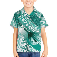Personalised New Zealand Aotearoa Darts Masters Family Matching Long Sleeve Bodycon Dress and Hawaiian Shirt Maori Art Tattoo with Tribal Dart Symbol Teal Color LT03 Son's Shirt Teal - Polynesian Pride