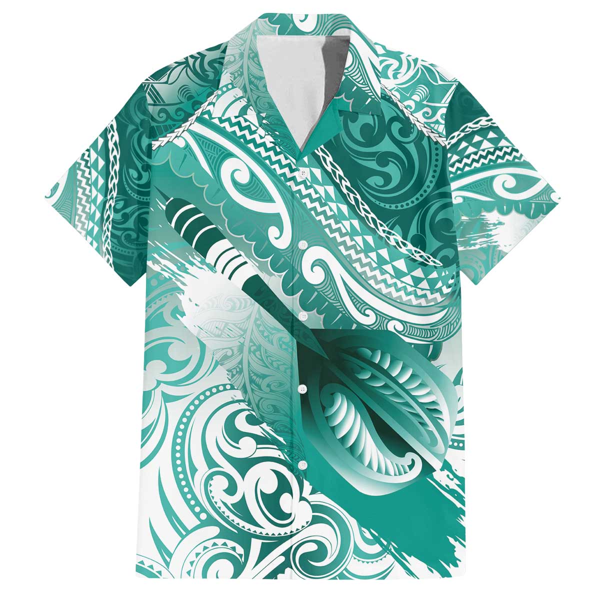 Personalised New Zealand Aotearoa Darts Masters Family Matching Off The Shoulder Long Sleeve Dress and Hawaiian Shirt Maori Art Tattoo with Tribal Dart Symbol Teal Color LT03 Dad's Shirt - Short Sleeve Teal - Polynesian Pride