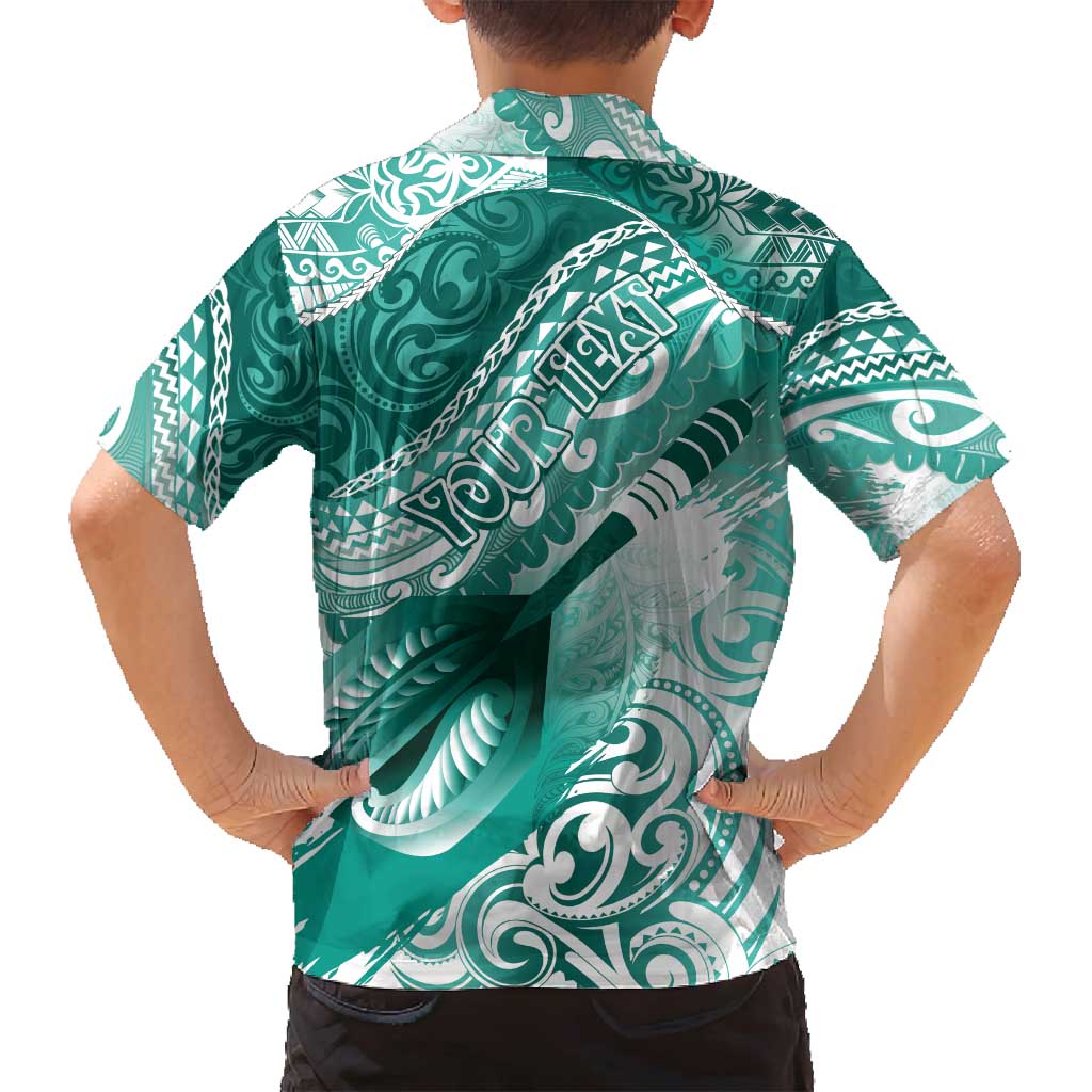Personalised New Zealand Aotearoa Darts Masters Family Matching Off Shoulder Short Dress and Hawaiian Shirt Maori Art Tattoo with Tribal Dart Symbol Teal Color LT03 - Polynesian Pride