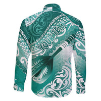 Personalised New Zealand Aotearoa Darts Masters Family Matching Off Shoulder Short Dress and Hawaiian Shirt Maori Art Tattoo with Tribal Dart Symbol Teal Color LT03 - Polynesian Pride