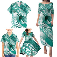 Personalised New Zealand Aotearoa Darts Masters Family Matching Puletasi and Hawaiian Shirt Maori Art Tattoo with Tribal Dart Symbol Teal Color LT03 - Polynesian Pride