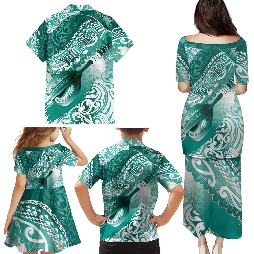 Personalised New Zealand Aotearoa Darts Masters Family Matching Puletasi and Hawaiian Shirt Maori Art Tattoo with Tribal Dart Symbol Teal Color LT03 - Polynesian Pride