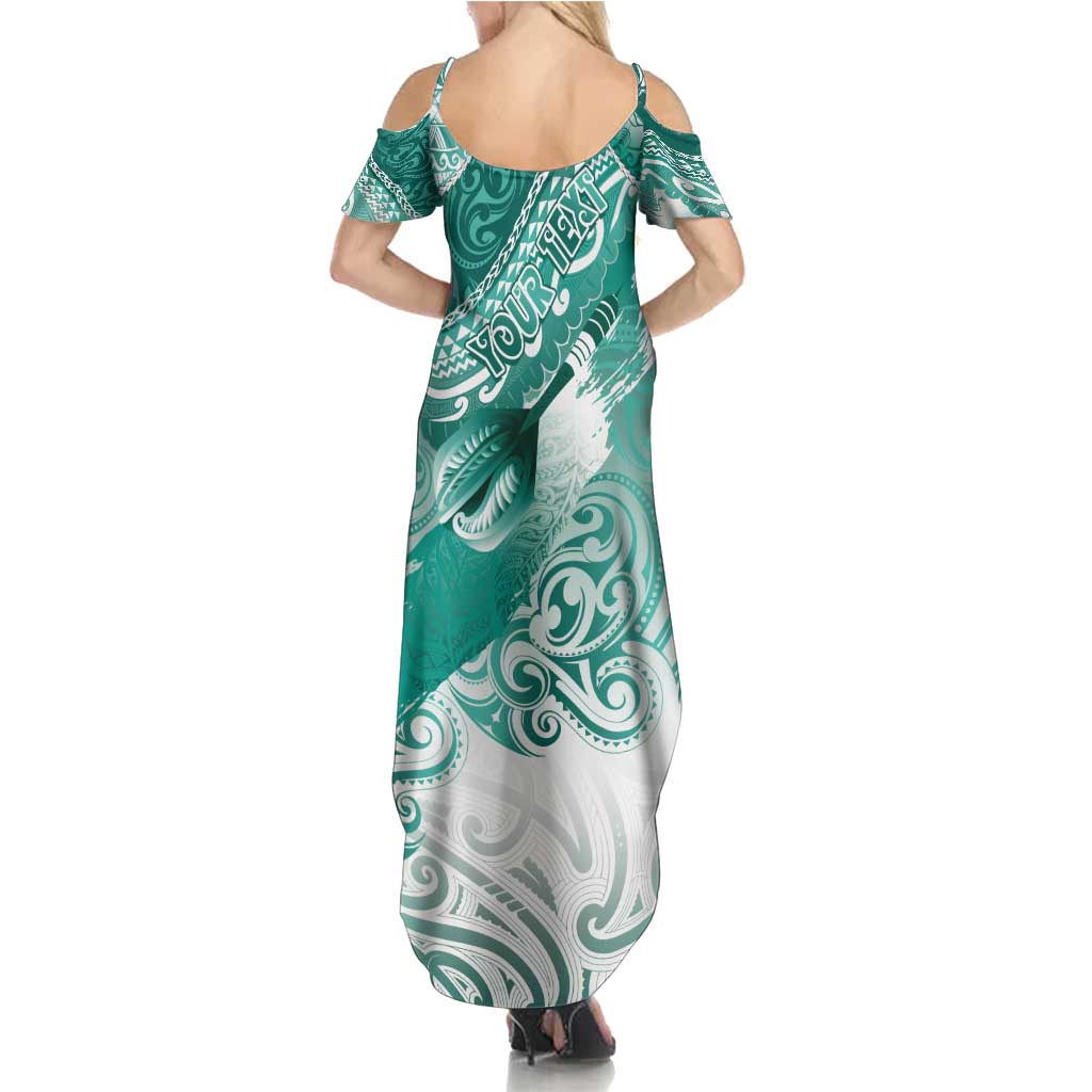 Personalised New Zealand Aotearoa Darts Masters Family Matching Summer Maxi Dress and Hawaiian Shirt Maori Art Tattoo with Tribal Dart Symbol Teal Color LT03 - Polynesian Pride