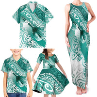 Personalised New Zealand Aotearoa Darts Masters Family Matching Tank Maxi Dress and Hawaiian Shirt Maori Art Tattoo with Tribal Dart Symbol Teal Color LT03 - Polynesian Pride