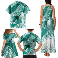 Personalised New Zealand Aotearoa Darts Masters Family Matching Tank Maxi Dress and Hawaiian Shirt Maori Art Tattoo with Tribal Dart Symbol Teal Color LT03 - Polynesian Pride