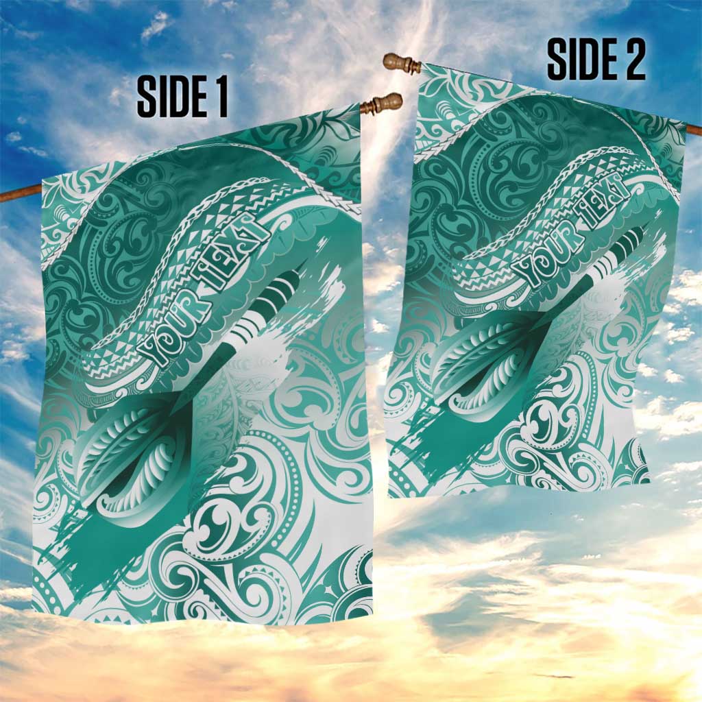 Personalised New Zealand Aotearoa Darts Masters Garden Flag Maori Art Tattoo with Tribal Dart Symbol Teal Color LT03 - Polynesian Pride
