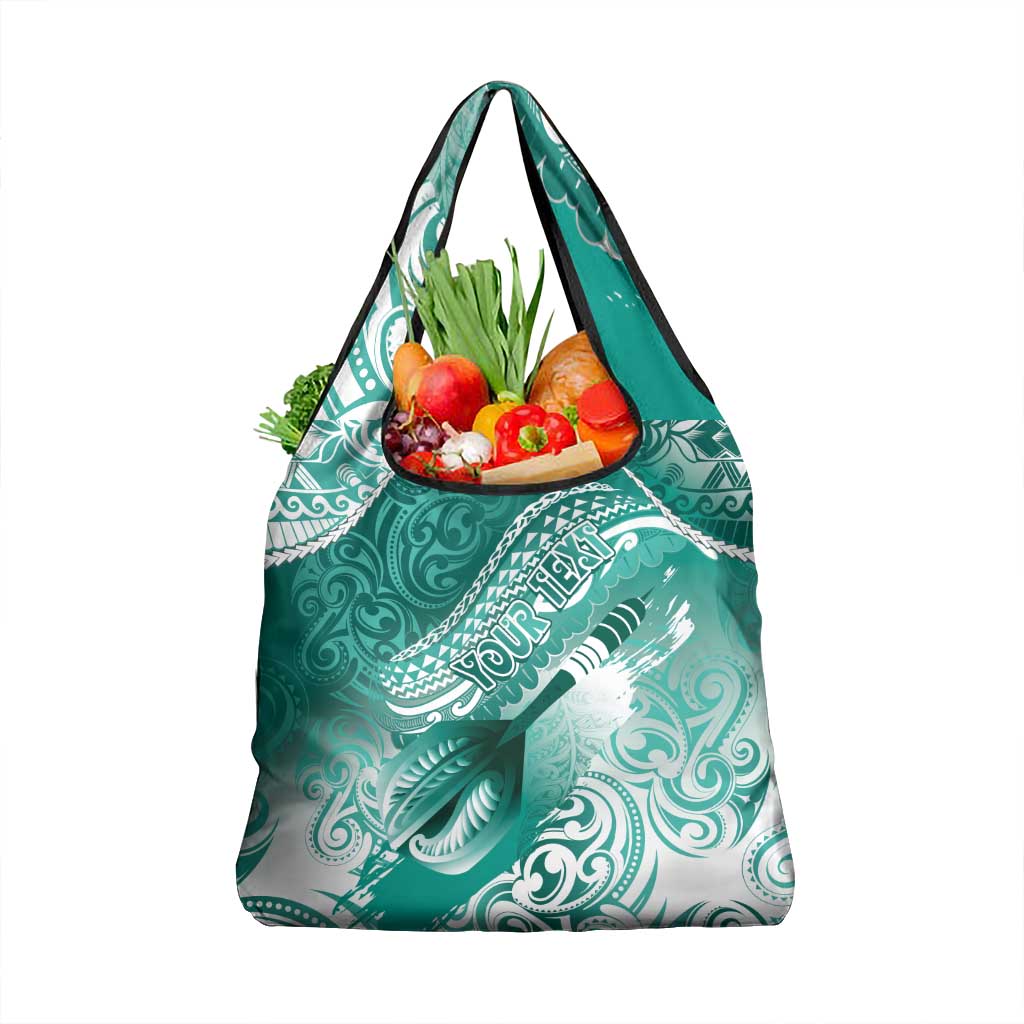 Personalised New Zealand Aotearoa Darts Masters Grocery Bag Maori Art Tattoo with Tribal Dart Symbol Teal Color - Polynesian Pride