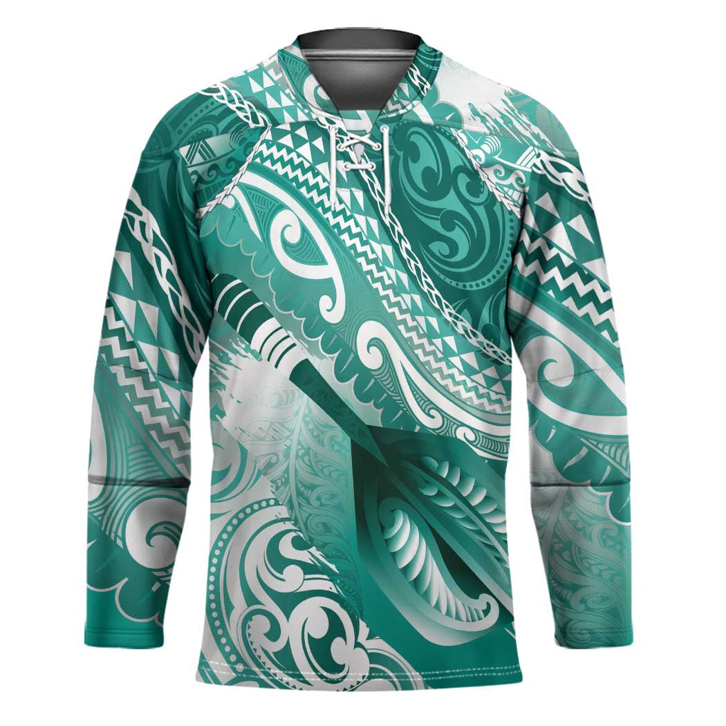 Personalised New Zealand Aotearoa Darts Masters Hockey Jersey Maori Art Tattoo with Tribal Dart Symbol Teal Color - Polynesian Pride