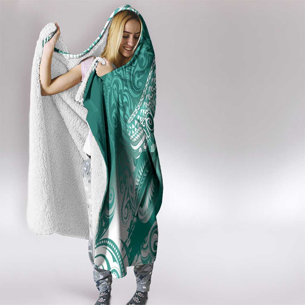 Personalised New Zealand Aotearoa Darts Masters Hooded Blanket Maori Art Tattoo with Tribal Dart Symbol Teal Color LT03 - Polynesian Pride
