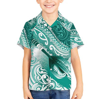 Personalised New Zealand Aotearoa Darts Masters Kid Hawaiian Shirt Maori Art Tattoo with Tribal Dart Symbol Teal Color LT03 Kid Teal - Polynesian Pride