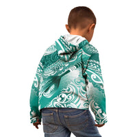 Personalised New Zealand Aotearoa Darts Masters Kid Hoodie Maori Art Tattoo with Tribal Dart Symbol Teal Color LT03 - Polynesian Pride