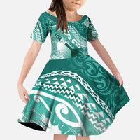 Personalised New Zealand Aotearoa Darts Masters Kid Short Sleeve Dress Maori Art Tattoo with Tribal Dart Symbol Teal Color LT03 KID Teal - Polynesian Pride