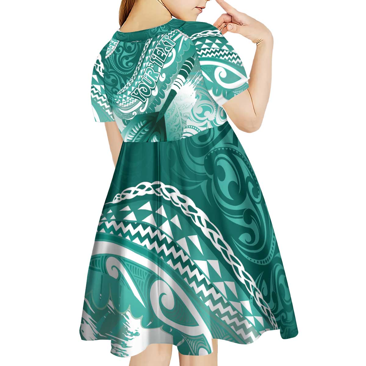 Personalised New Zealand Aotearoa Darts Masters Kid Short Sleeve Dress Maori Art Tattoo with Tribal Dart Symbol Teal Color LT03 - Polynesian Pride
