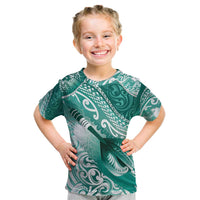 Personalised New Zealand Aotearoa Darts Masters Kid T Shirt Maori Art Tattoo with Tribal Dart Symbol Teal Color LT03 Teal - Polynesian Pride