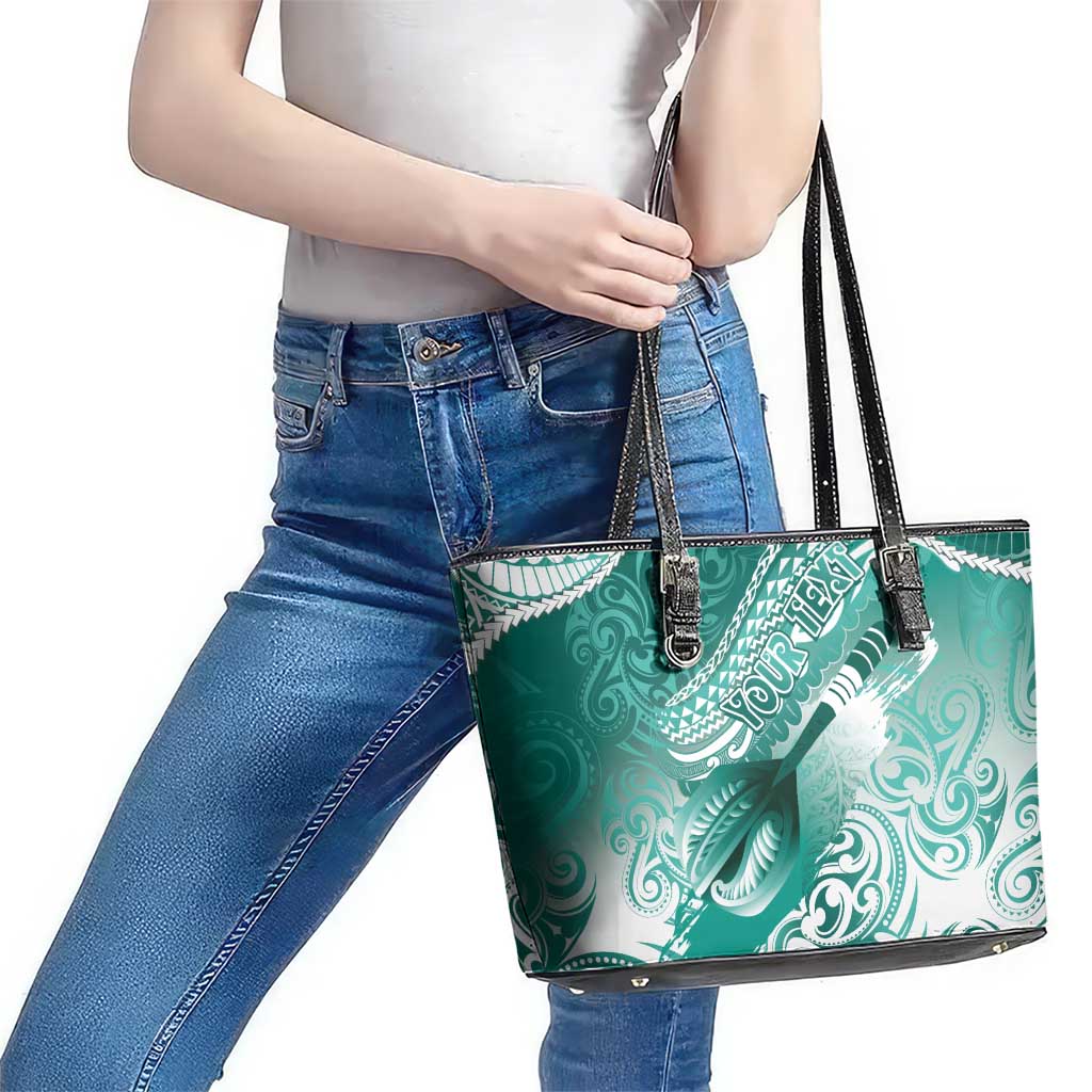 Personalised New Zealand Aotearoa Darts Masters Leather Tote Bag Maori Art Tattoo with Tribal Dart Symbol Teal Color LT03 - Polynesian Pride