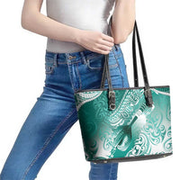 Personalised New Zealand Aotearoa Darts Masters Leather Tote Bag Maori Art Tattoo with Tribal Dart Symbol Teal Color LT03 - Polynesian Pride