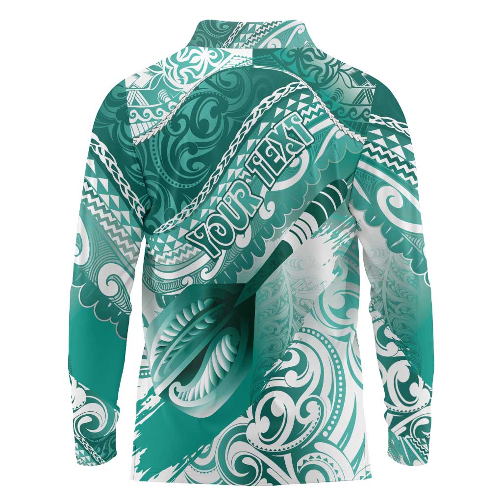 Personalised New Zealand Aotearoa Darts Masters Long Sleeve Polo Shirt Maori Art Tattoo with Tribal Dart Symbol Teal Color LT03 - Polynesian Pride