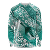 Personalised New Zealand Aotearoa Darts Masters Long Sleeve Shirt Maori Art Tattoo with Tribal Dart Symbol Teal Color LT03 Unisex Teal - Polynesian Pride