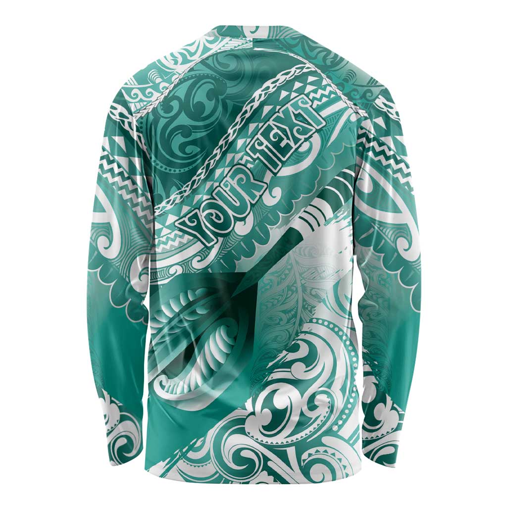 Personalised New Zealand Aotearoa Darts Masters Long Sleeve Shirt Maori Art Tattoo with Tribal Dart Symbol Teal Color LT03 - Polynesian Pride