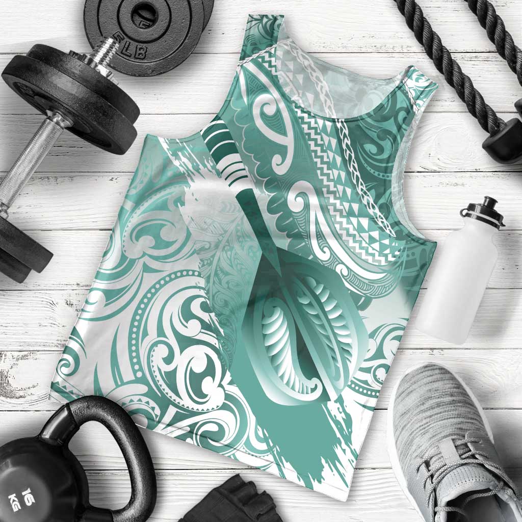 Personalised New Zealand Aotearoa Darts Masters Men Tank Top Maori Art Tattoo with Tribal Dart Symbol Teal Color LT03 - Polynesian Pride