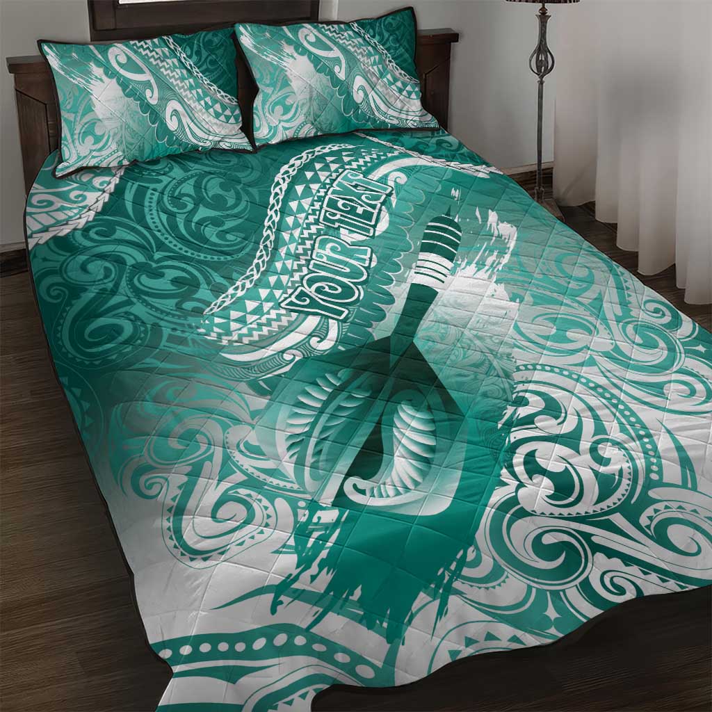 Personalised New Zealand Aotearoa Darts Masters Quilt Bed Set Maori Art Tattoo with Tribal Dart Symbol Teal Color LT03 Teal - Polynesian Pride