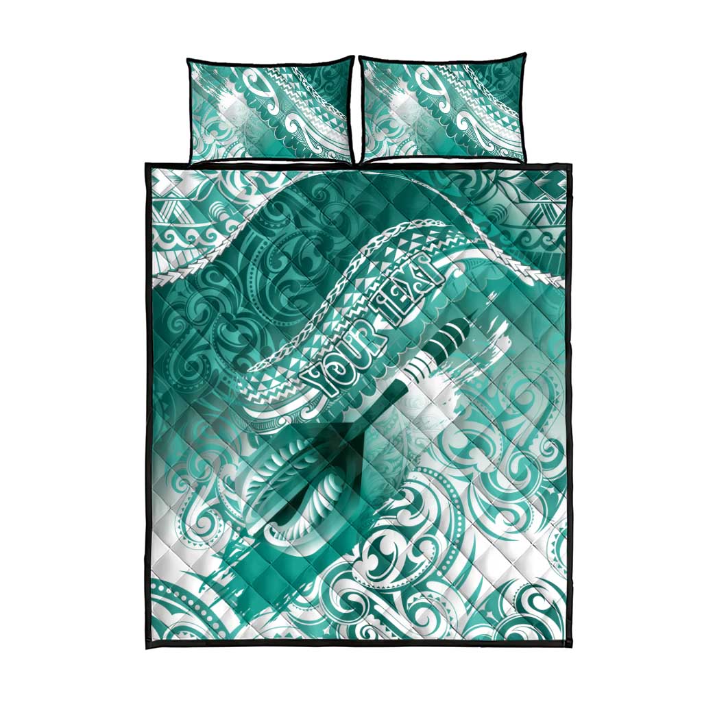 Personalised New Zealand Aotearoa Darts Masters Quilt Bed Set Maori Art Tattoo with Tribal Dart Symbol Teal Color LT03 - Polynesian Pride