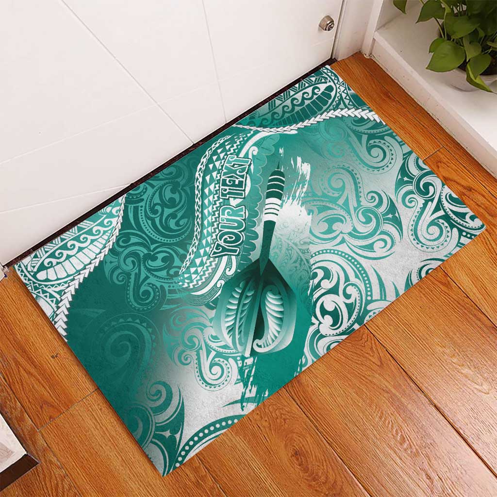 Personalised New Zealand Aotearoa Darts Masters Rubber Doormat Maori Art Tattoo with Tribal Dart Symbol Teal Color LT03 - Polynesian Pride
