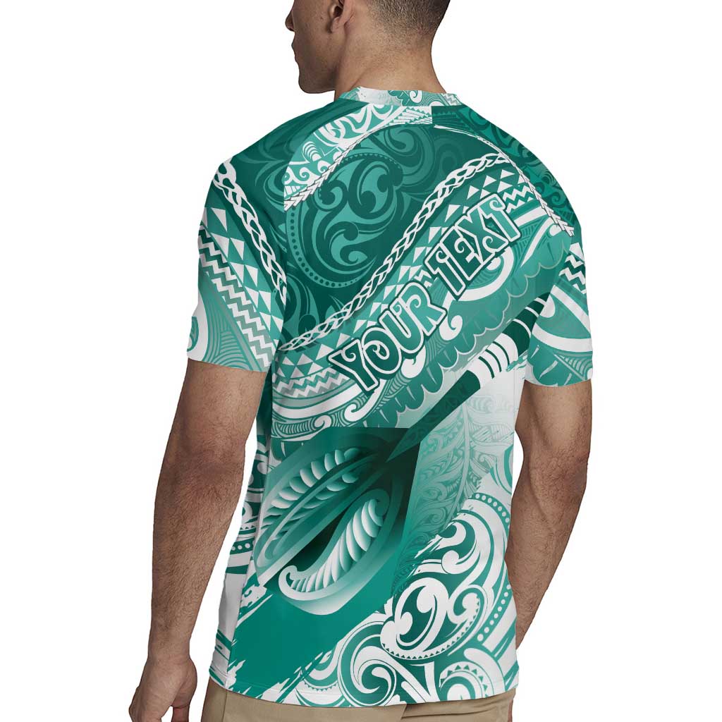 Personalised New Zealand Aotearoa Darts Masters Rugby Jersey Maori Art Tattoo with Tribal Dart Symbol Teal Color LT03 - Polynesian Pride