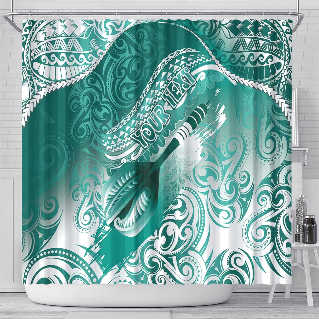 Personalised New Zealand Aotearoa Darts Masters Shower Curtain Maori Art Tattoo with Tribal Dart Symbol Teal Color LT03 - Polynesian Pride