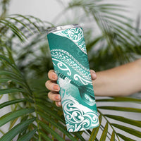 Personalised New Zealand Aotearoa Darts Masters Skinny Tumbler Maori Art Tattoo with Tribal Dart Symbol Teal Color LT03 - Polynesian Pride