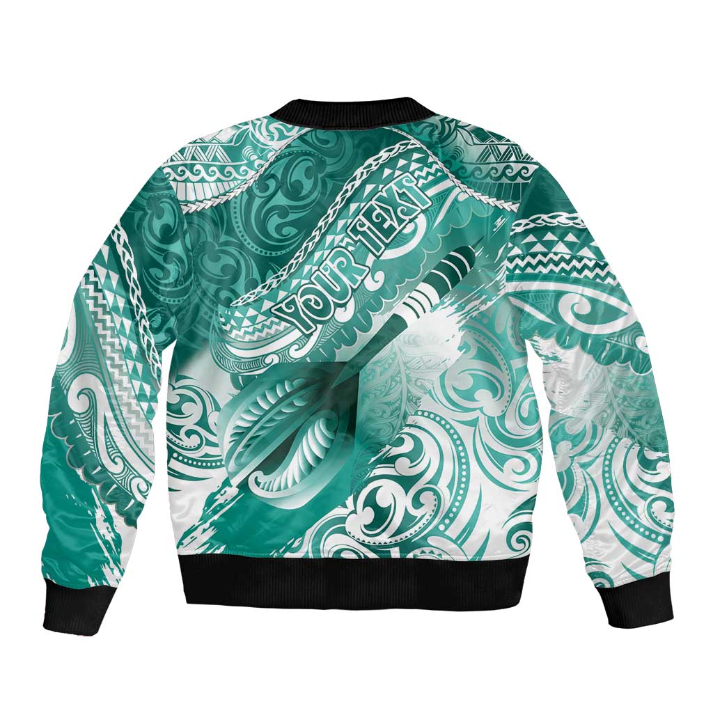 Personalised New Zealand Aotearoa Darts Masters Sleeve Zip Bomber Jacket Maori Art Tattoo with Tribal Dart Symbol Teal Color LT03 - Polynesian Pride