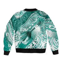 Personalised New Zealand Aotearoa Darts Masters Sleeve Zip Bomber Jacket Maori Art Tattoo with Tribal Dart Symbol Teal Color LT03 - Polynesian Pride
