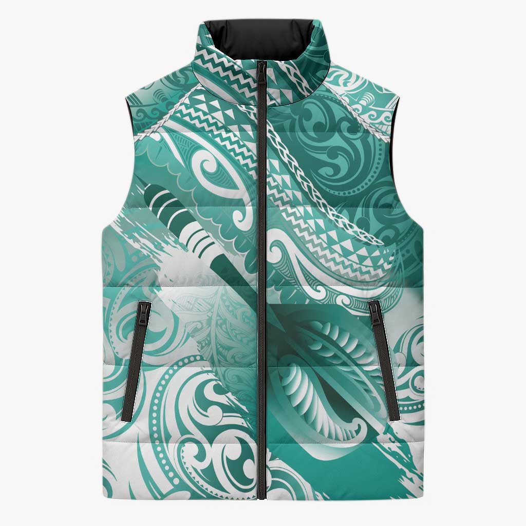 Personalised New Zealand Aotearoa Darts Masters Sleeveless Puffer Jacket Maori Art Tattoo with Tribal Dart Symbol Teal Color LT03 Unisex Teal - Polynesian Pride