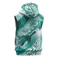 Personalised New Zealand Aotearoa Darts Masters Sleeveless Zip Hoodie Maori Art Tattoo with Tribal Dart Symbol Teal Color LT03 - Polynesian Pride