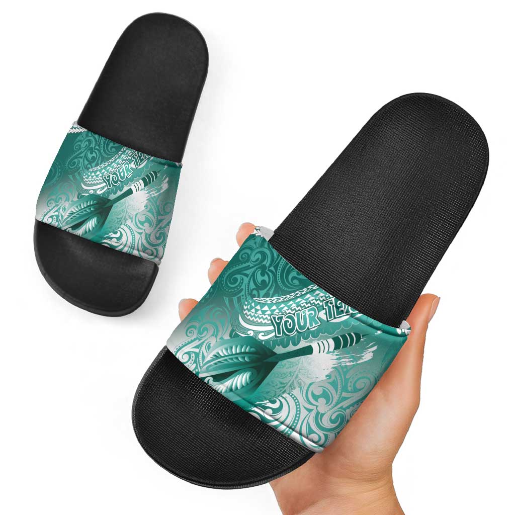 Personalised New Zealand Aotearoa Darts Masters Slide Sandals Maori Art Tattoo with Tribal Dart Symbol Teal Color LT03 - Polynesian Pride